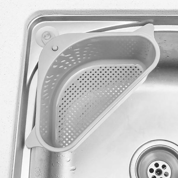 

triangular sink drain storage shelf kitchen sponge brush holder basket rack with suction cups & organization