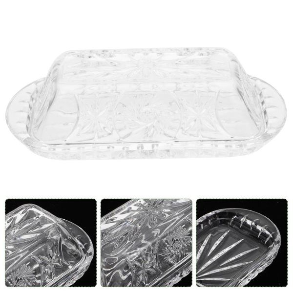 

dishes & plates 1pc rectangular glass butter box delicate lidded dish transparent