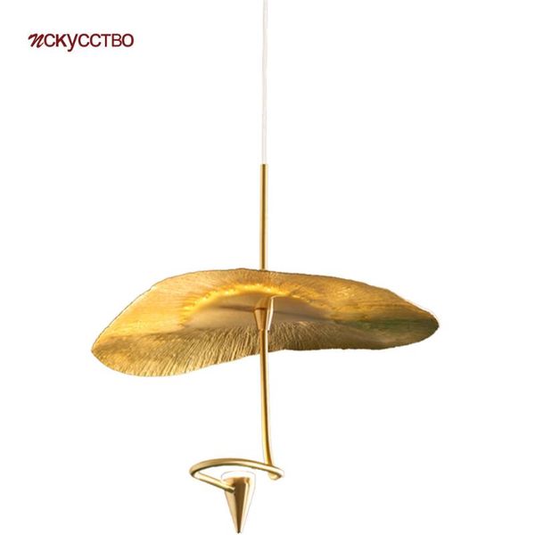 

pendant lamps modern chinese style copper lotus leaf led lights luxury loft decor stairs kitchen dining room hanging lamp art fixtures