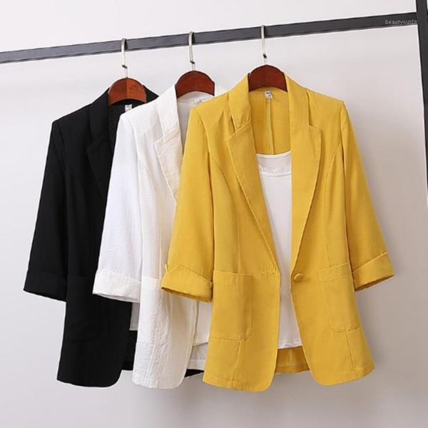 

women's suits & blazers women front notched linen blazer summer formal jackets office work loose fit black ladies 3 colors size -4xl, White;black