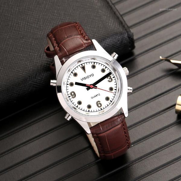 

portuguese talking watch with alarm,white dial tpsw-22p wristwatches, Slivery;brown