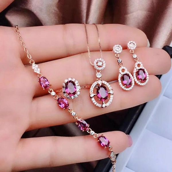 

earrings & necklace gu26 pink garnet fashion set ring pendant earring bracelet bride wedding, Silver