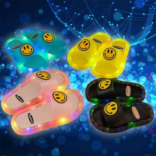 

summer children slippers luminous for kids flash lighted beach sandals non-skid pvc girls boys flip flops 210712, Black;grey