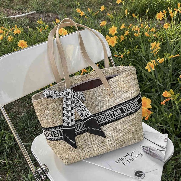 

handbag d home woven bag 2021 summer rattan bamboo grass beach vegetable basket women's large capacity messenger, Black;red