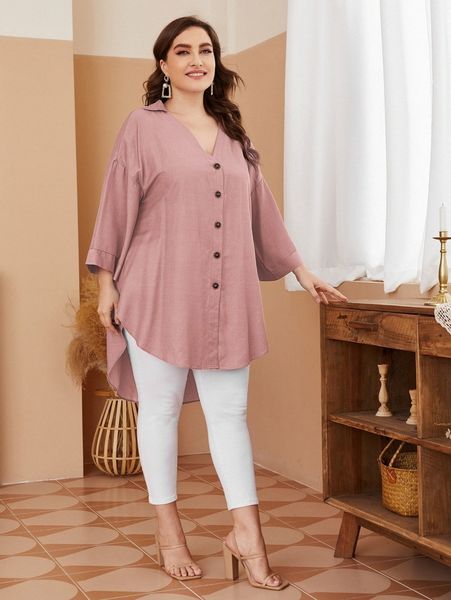 

plus drop shoulder high low longline blouse k07b#, Black