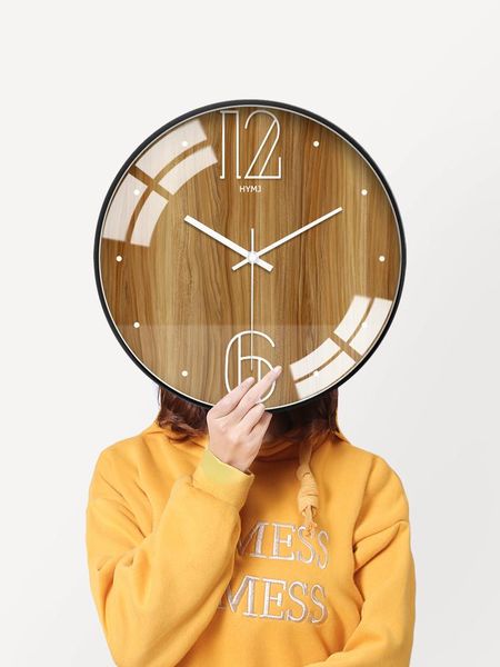 

wall clocks modern glass clock silent living room nordic study bedroom round metal creative klok wood home decor zb5wc