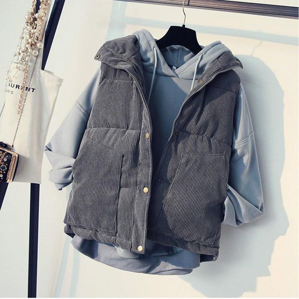 

women's vests spring and autumn corduroy vest filling cotton, Black;white