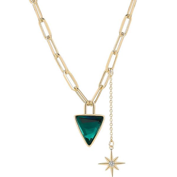 

pendant necklaces gold plated chain fashion personality star triangle green crystal necklace for women gift drop, Silver