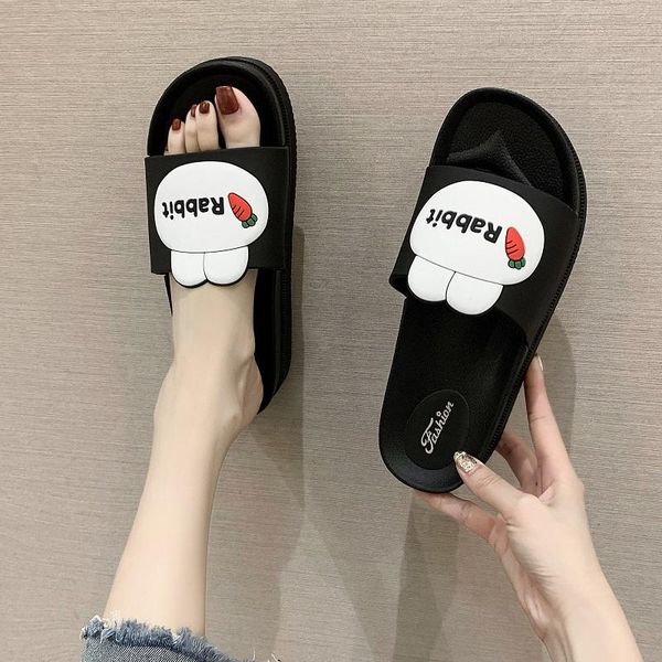 

slippers 2021 lovely platform for women summer wear fashion home with non-slip muffin sandals, Black