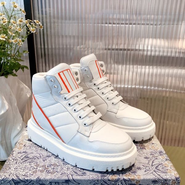 

luxury designer women shoes women's autumn and winter calfskin material boot type high-sneaker british retro design, Red;white