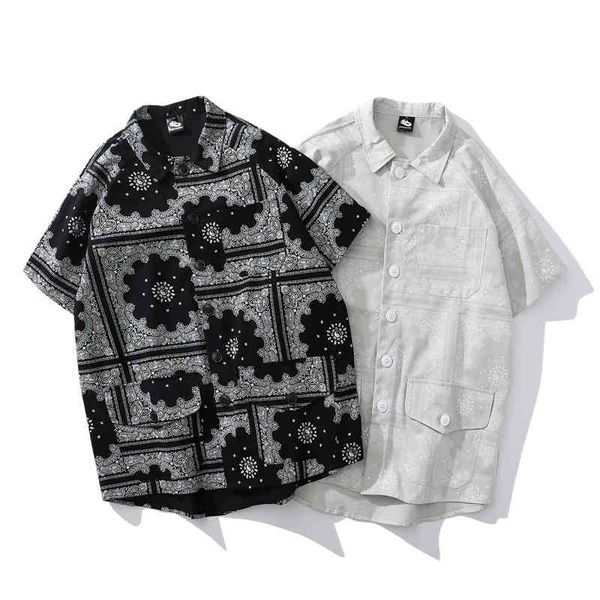 

men's casual shirts short sleeves ethnic style cashew flower blouses male versatile five - minute sleeve lovers 0nhn, White;black