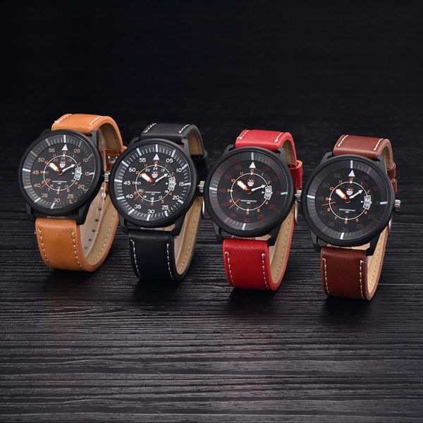 

wristwatches mens watches brand xi leather band fashion quartz watch male calendar wristwatch relogio masculino original, Slivery;brown