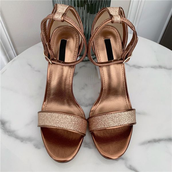 Casual Designer Sexy Lady Fashion Damen Sandalen Gold Glitzer Strass Riemchen Peep Toe Slingback High Heel Stiletto Stripper Schuhe Slipper Sandalias