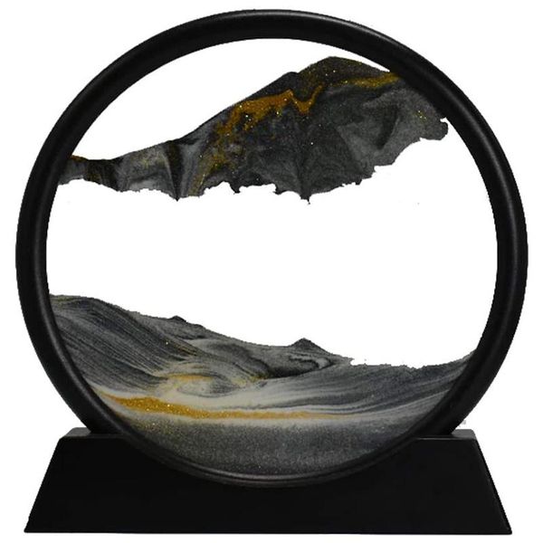 

decorative objects & figurines moving sand art picture round glass 3d deep sea sandscape in motion display flowing frame(7inch)