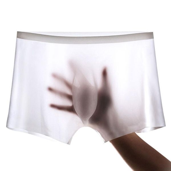 

underpants summer ice silk men underwear seamless transparent boxer shorts ultra thin breathable comfortable panties lenceria, Black;white