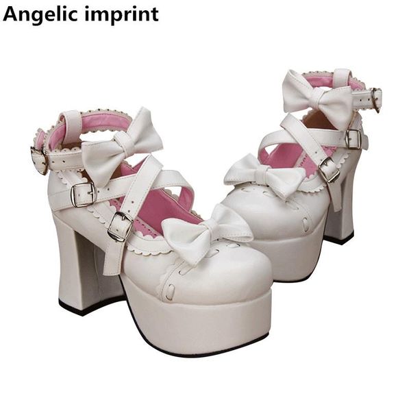 

angelic imprint woman mori girl lolita cosplay shoes lady high heels pumps women princess dress party 9.5cm 33-47 bowties, Black
