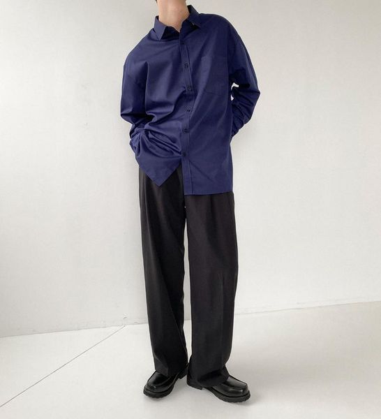 

men's casual shirts korean style solid color long-sleeved shirt spring and autumn loose wild trend top, White;black