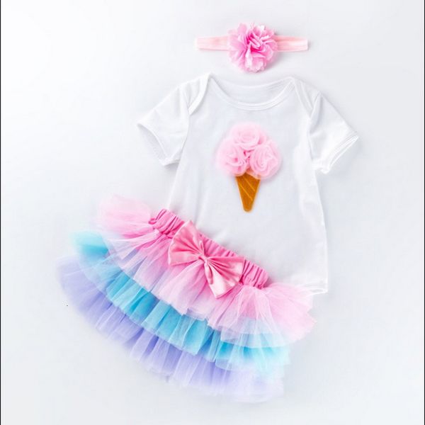 

clothing sets summer baby girls 2-pcs cartoon mouse ice cream love heart cake t-shirt+tutu skirt outfits children jumpsuit e201 nsf5, White