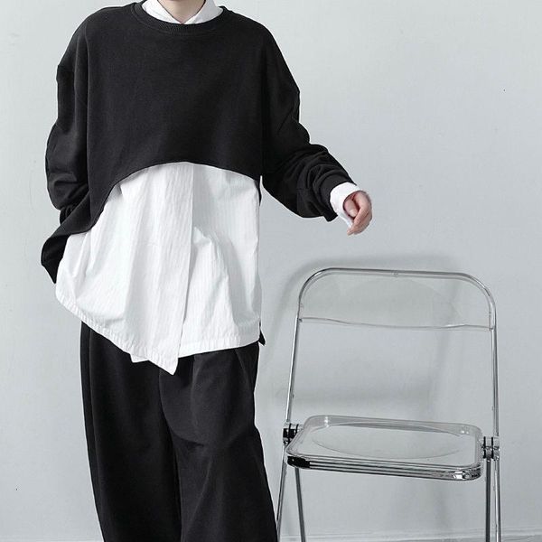 

Men's Hoodies & Sweatshirts IEFB /men's wear Autumn asymmetric loose large size pullover niche trend round collar tops for male 9Y4052 MK3H, Black