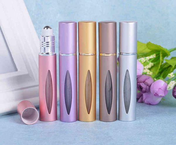 

100pcs 10ml aluminum refillable perfume roll on bottle,glass essential oil bottle