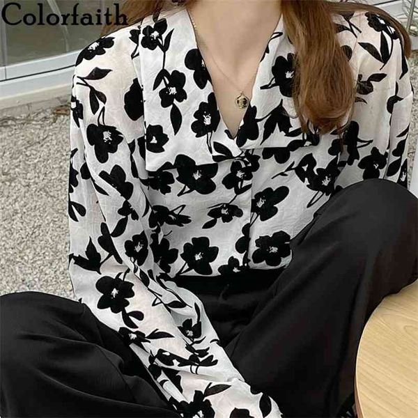 

spring summer blouses shirts vintage oversize buttons korean fashionable print floral lady wild bl9433 210427, White