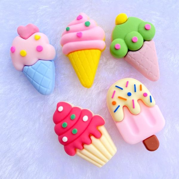 

10/20pcs mixed mini popsicles /sweet cone pvc flexible glue flat back diy scrapbook embellishment phone craft decoration e22 decorative obje