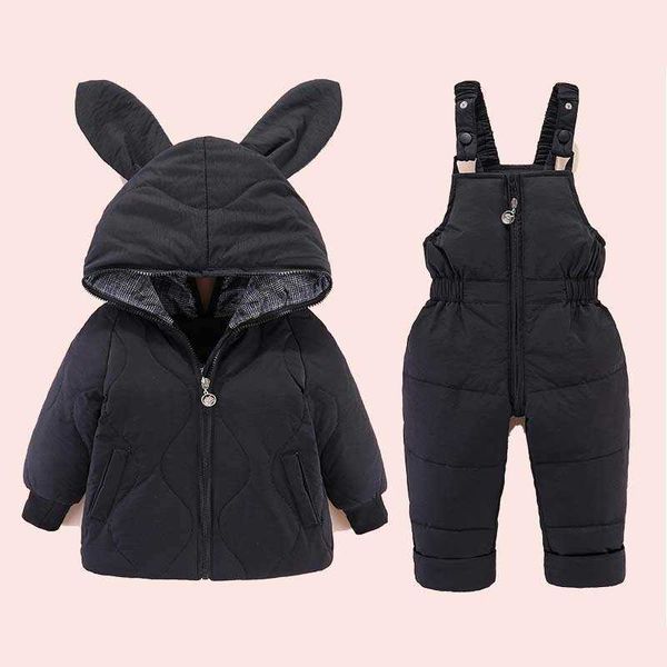 1-4 Jahre Kinder Baby Schneeanzug Mit Kapuze Daunenjacken + Overall 2 stücke Sets Koreanische Stilvolle Kleinkind Jungen Mädchen ski Anzug Winter Kleidung H0909