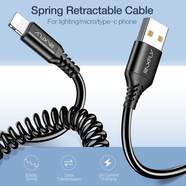 

cables raxfly stretchable spring data cable mirco mobile phone charging