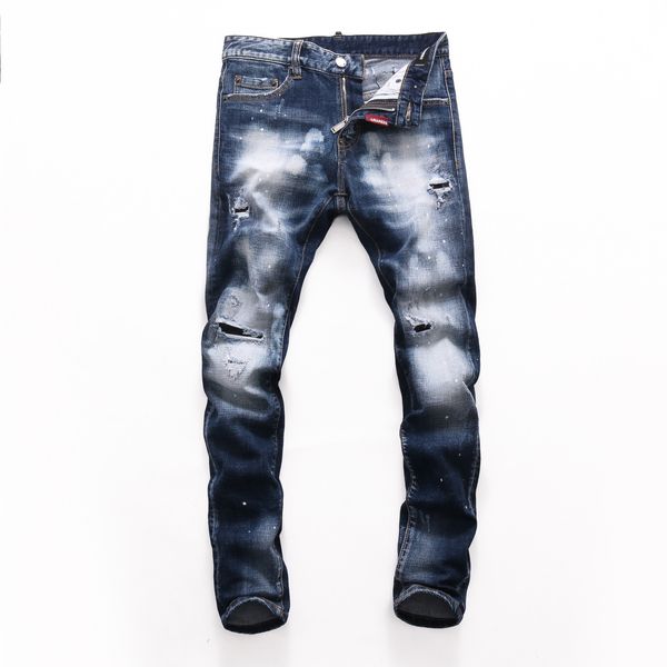 

2021r light blue jeans summer style casual slim fit mens jean fashion ripped holes youth denim pants#10