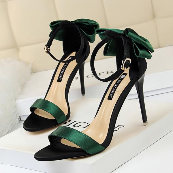 

buckle high heels sandals women butterfly-knot peep toe slides summer hollow shoes mixed color zapatos mujer pumps dress, Black