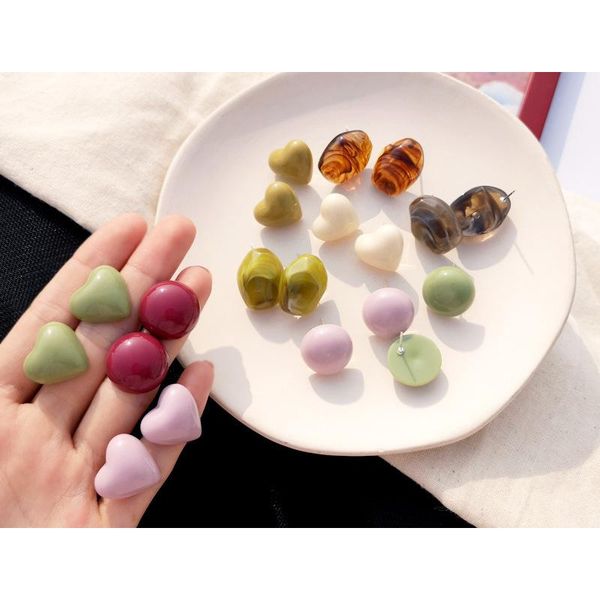 

stud macaron sweet colors beans earrings simple design wild mini heart shape ear studs women jewelry accessories for girls, Golden;silver
