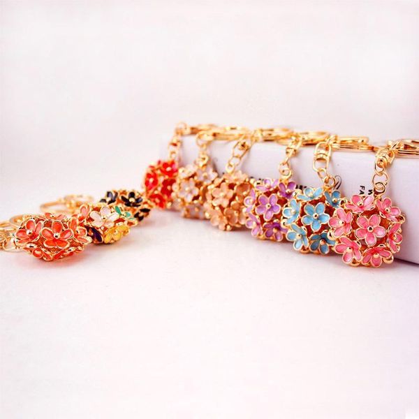 

enamel alloy keychain spring flower jewelry pendant decorated gold tone alloy lobster clasp car key chains handbag tassel rings 3pcs, Slivery;golden
