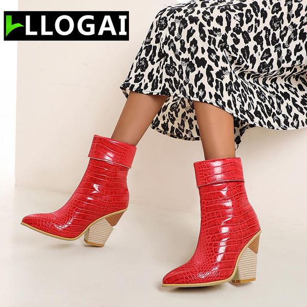 

boots fashion wedges pumps womens shoes autumn pointed toe turndown collar slip on high heels ankle thick cowboy western, Black