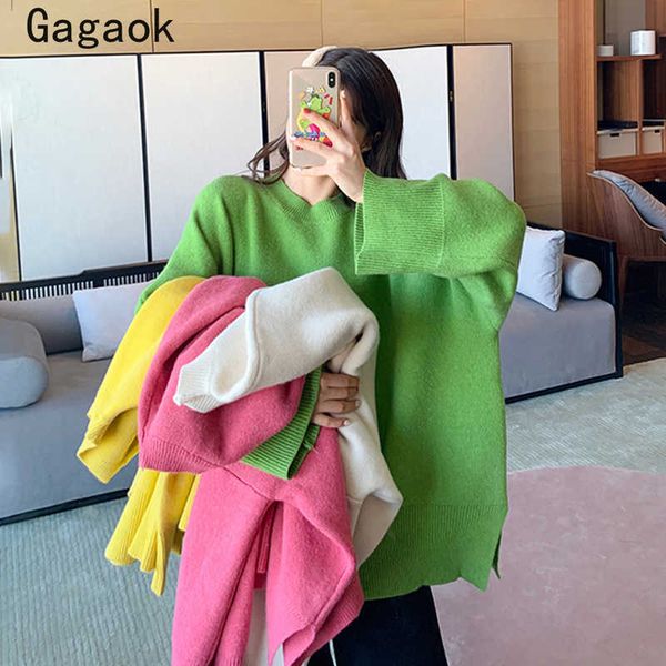 

women sweater oversize outwear spring autumn o-neck long streetwear knitted sweaters loose casual wild pullovers 210531, White;black