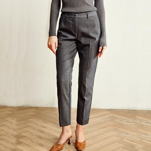 

mid waist ankle pants for women casual style polyester viscose blended zipper solid slim simple design fashion women's & capris, Black;white