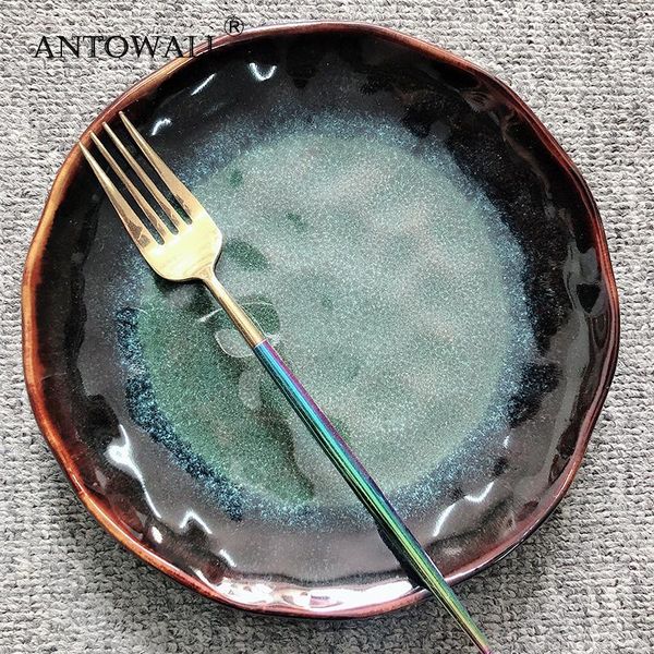 

dishes & plates emerald green agate red retro ceramic tableware plate 8inch western steak dinner