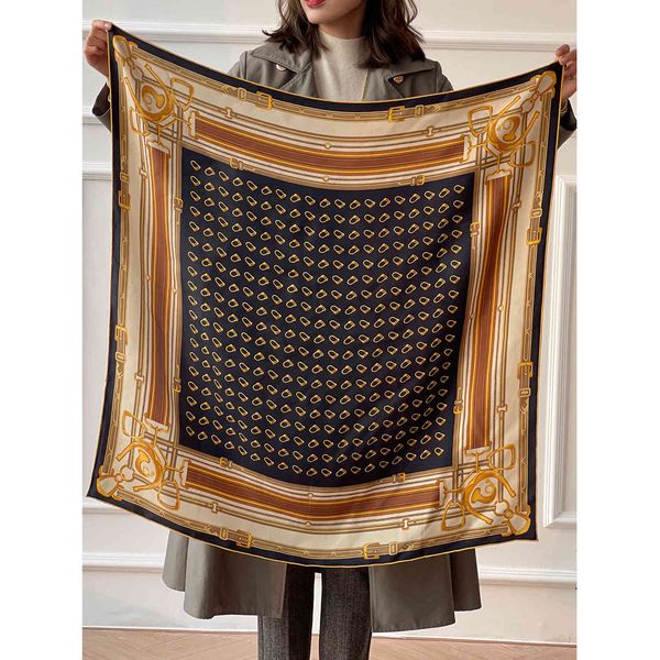 

90*90cm designer 100 % natural *mulberry s 100% silk scarf hand rolled foulard en soie saddle print scarves, Blue;gray