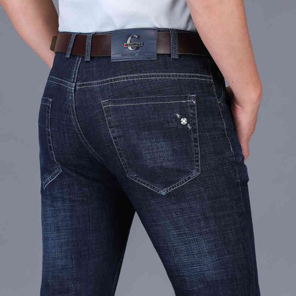 

men's jeans spring summer thin straight long biker causal classic business masculina cotton denim pants men brand clothing mhnr, Blue