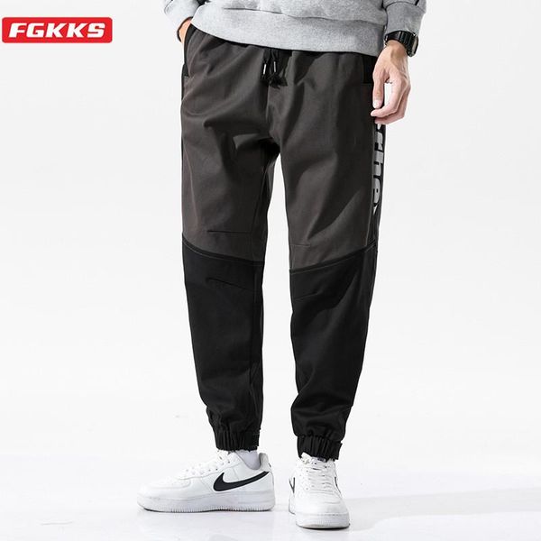 

brand mens joggers pants color matching cargo men hip hop skateboard jogger fashion casual beam feet pant men's, Black