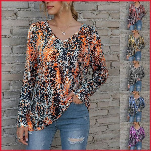 

women's t-shirt spring leopard printed ruffle women clothes v neck long sleeve loose oversized tunic t shirt casual female tees femme, White