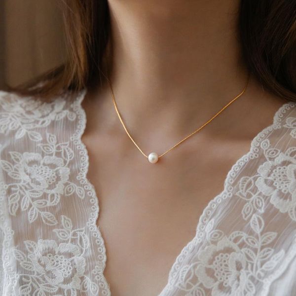 

chokers timeless wonder titanium sweet natural pearl choker necklace for women korean jewelry designer emo ins super deal egirl 3522, Golden;silver