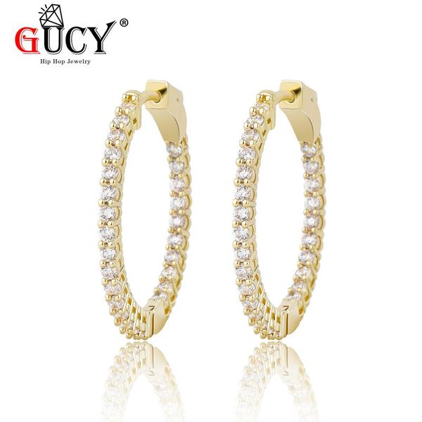 

hoop & huggie gucy fashion round men women earring gold color iced cubic zircon earrings hip hop jewelry for gift, Golden;silver