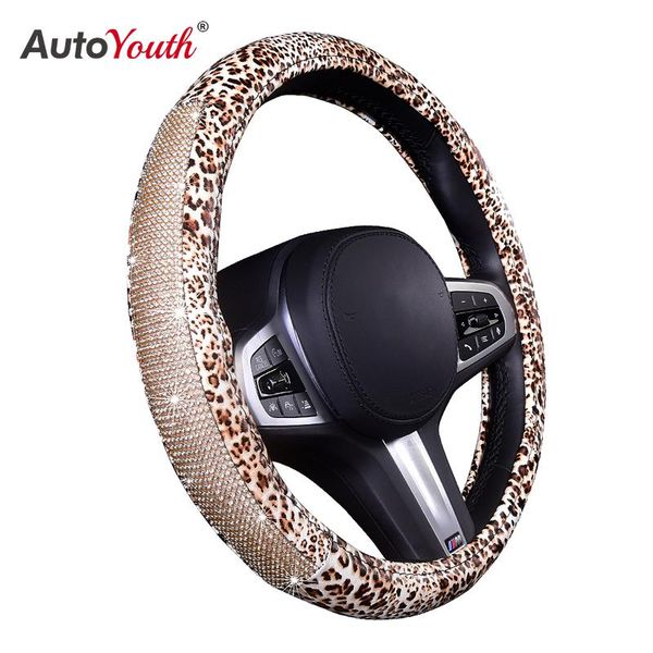 

steering wheel covers leopard print cover pu leather rough grain embossed cover,fit women girls,universal for 15inch
