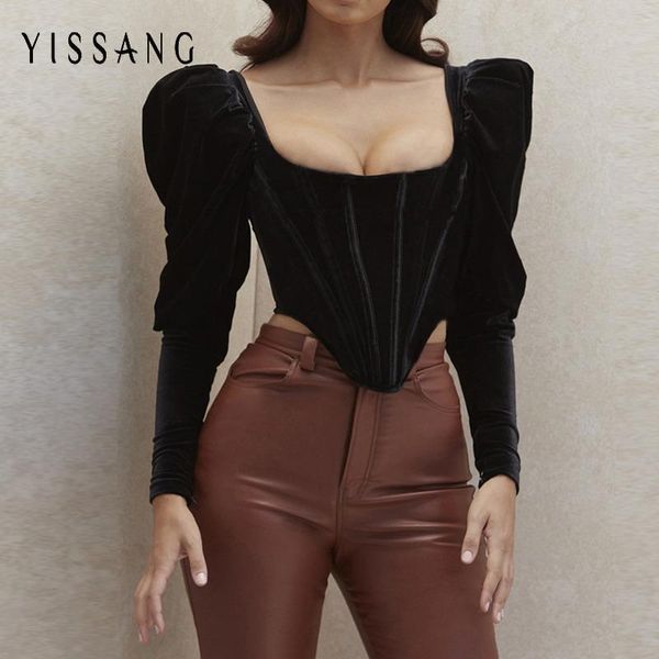 

women's tanks & camis yissang autumn short women elegant black velvet blouse vintage winter tank backless velour club wear spo, White