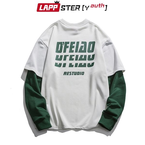 

fake two pieces japanese streetwear hoodies men pullover mens casual sweatshirts korean fashions 210420, Black