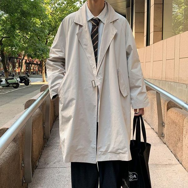 

men's trench coats large size black/beige coat fashion casual long men korean loose oversized windbreaker jacket mens overcoat, Tan;black