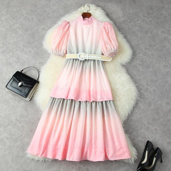 

party dresses european and american women's wear for summer 2021 short-sleeved stand collar changes color gradually fashionable belt dr, White;black