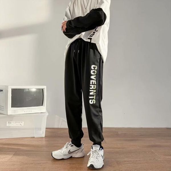 

spring printing elastic mid women pant waist male trousers loose casual beam feet, Black