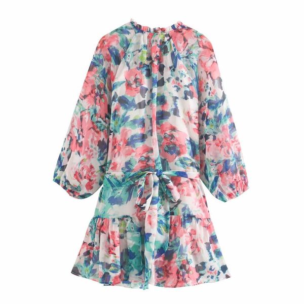 

dresses round neck sweet and fresh idyllic floral loose female long-sleeved plus size vacation with belt chic women dress, Black;gray
