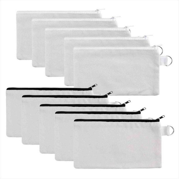 

white canvas travel pouch cosmetic bags makeup for women diy fabric tools holder 9 x 5 in, 10 pack